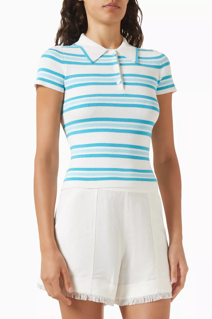 Simkhai Luka Striped Cotton Polo