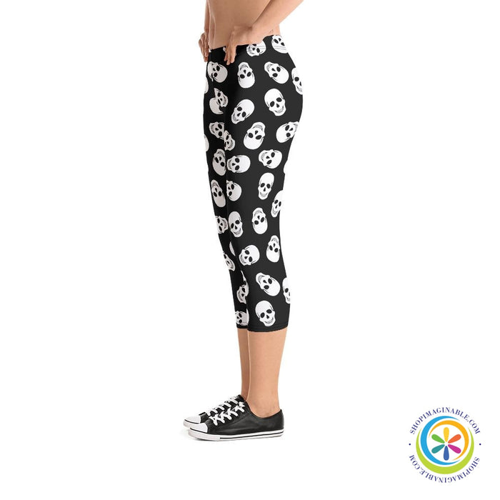 Skulls Black & White Capri Leggings-ShopImaginable.com