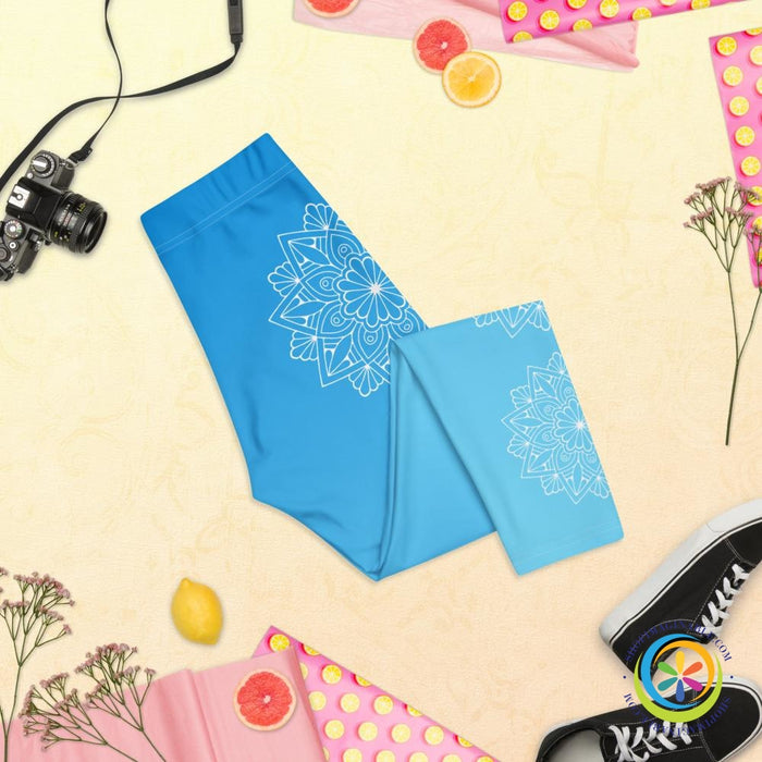 Sky Blue Mandala Capri Leggings-ShopImaginable.com