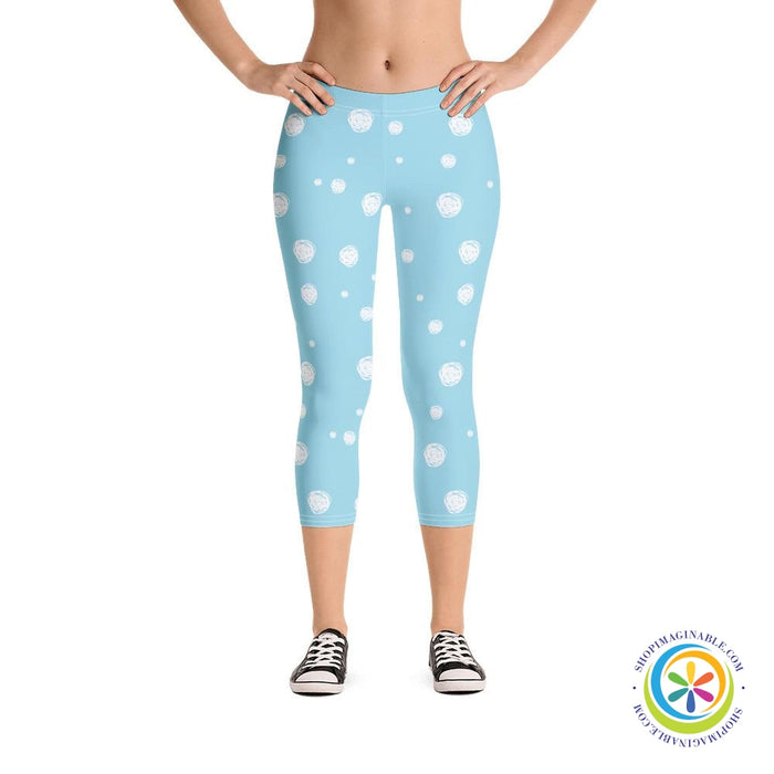Sky Blue White Dots Capri Leggings-ShopImaginable.com