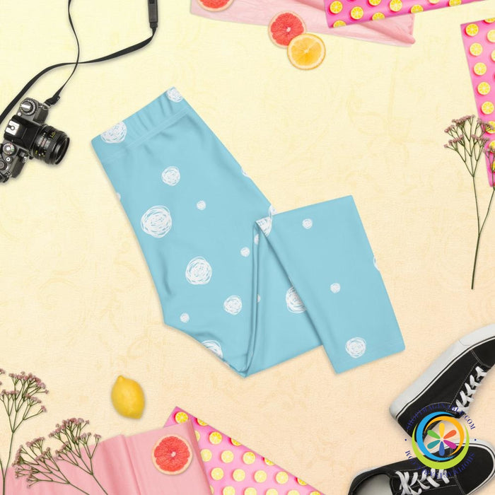 Sky Blue White Dots Capri Leggings-ShopImaginable.com