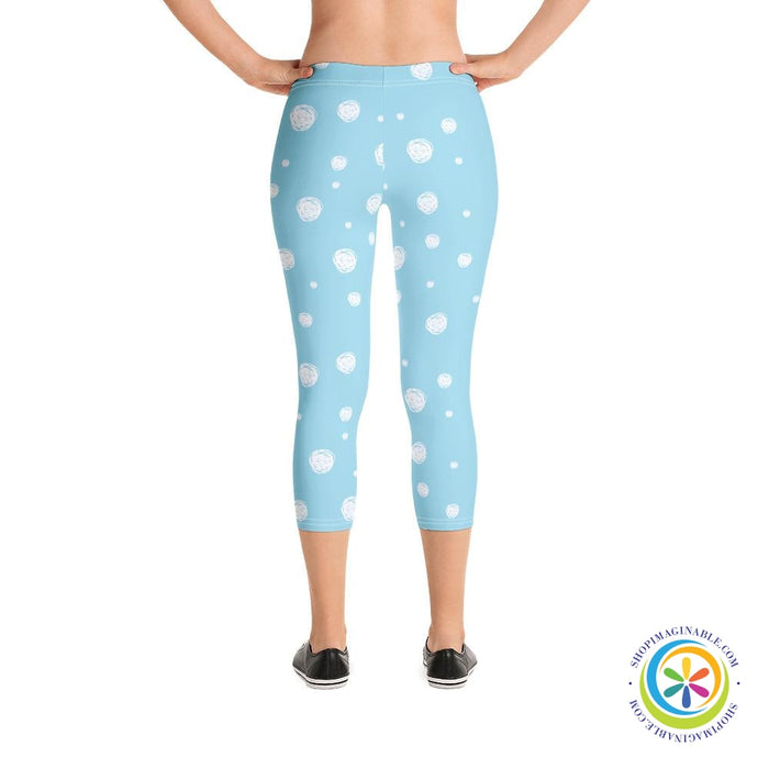 Sky Blue White Dots Capri Leggings-ShopImaginable.com