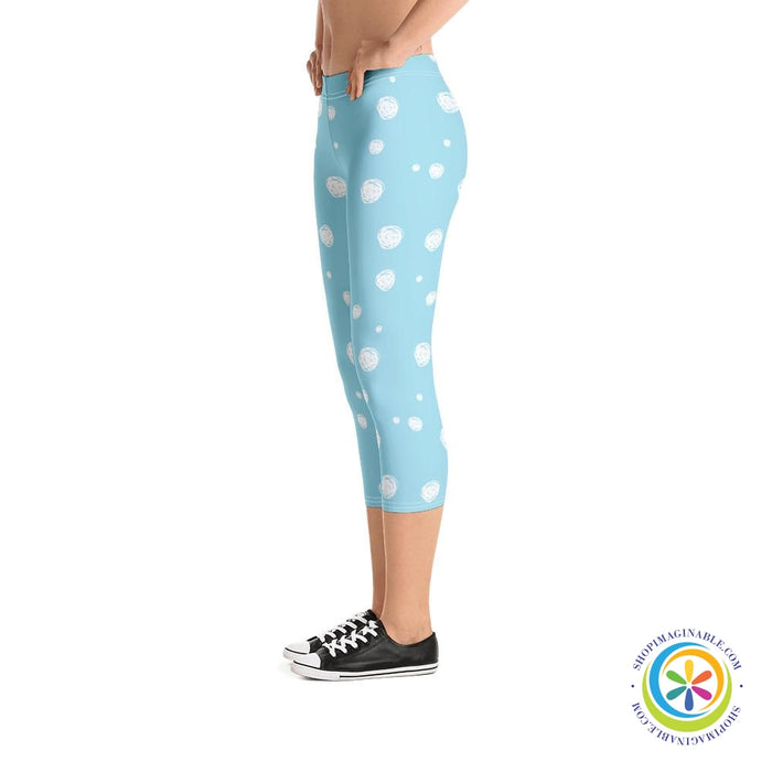 Sky Blue White Dots Capri Leggings-ShopImaginable.com