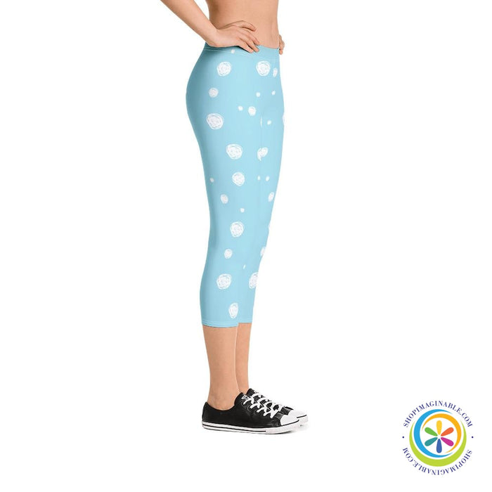 Sky Blue White Dots Capri Leggings-ShopImaginable.com