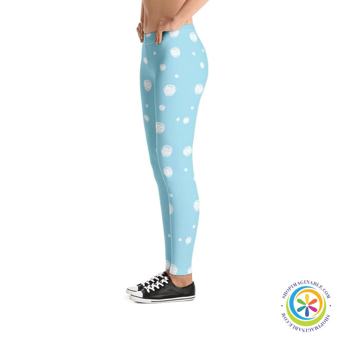 Sky Blue White Dots Full Length Leggings-ShopImaginable.com