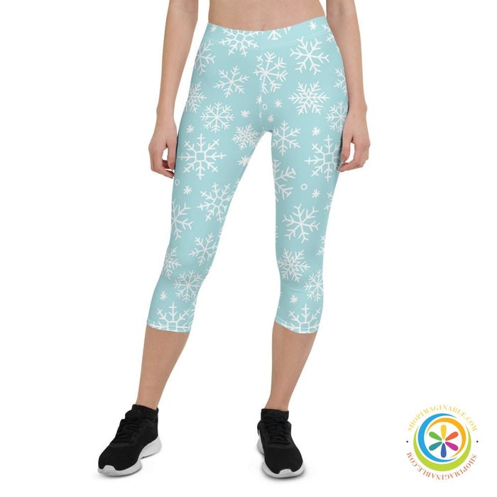 Snowflake Winter Wonderland Capri Leggings-ShopImaginable.com