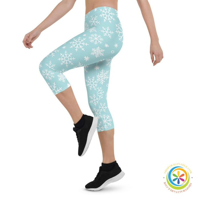 Snowflake Winter Wonderland Capri Leggings-ShopImaginable.com