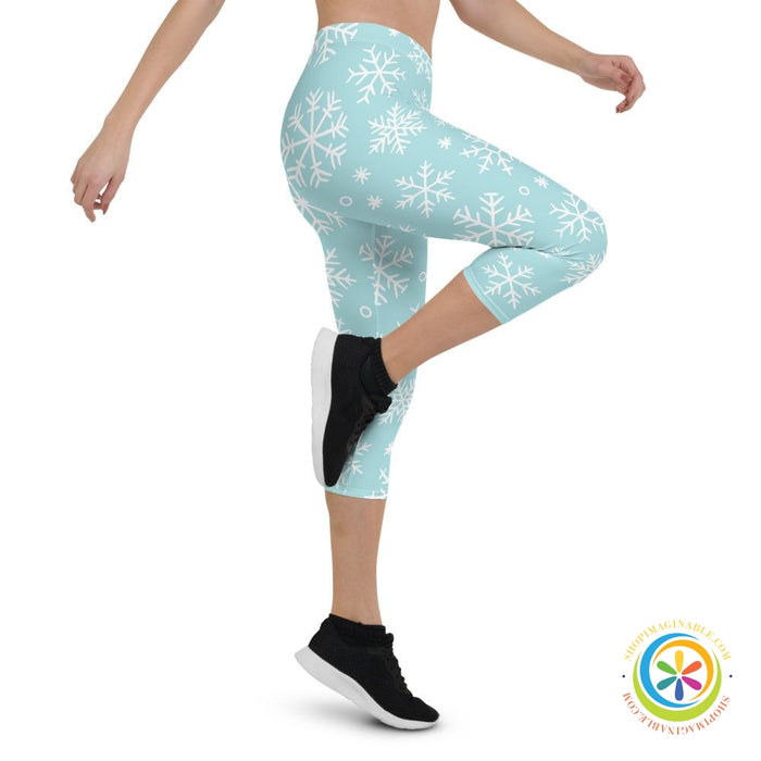 Snowflake Winter Wonderland Capri Leggings-ShopImaginable.com