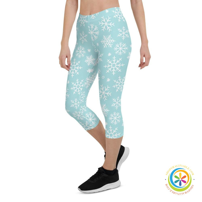 Snowflake Winter Wonderland Capri Leggings-ShopImaginable.com