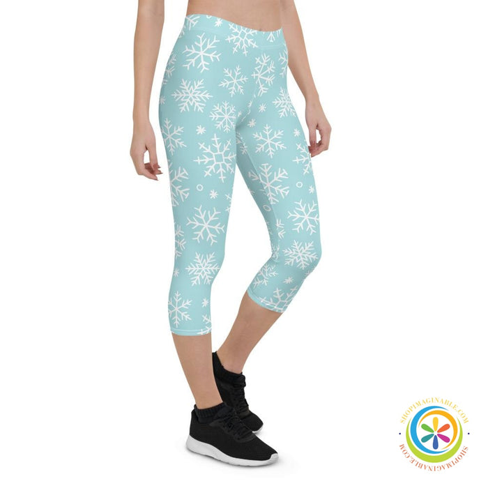 Snowflake Winter Wonderland Capri Leggings-ShopImaginable.com