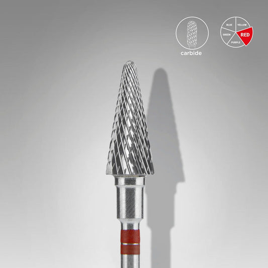 Staleks Carbide nail drill bit "cone" red, 6 mm for left-handed users Drill Bit Staleks