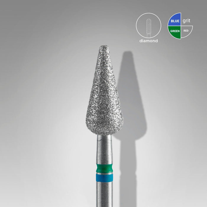 Staleks Diamond nail drill bit DUO "pear" blue-green, 5 mm Drill Bit Staleks