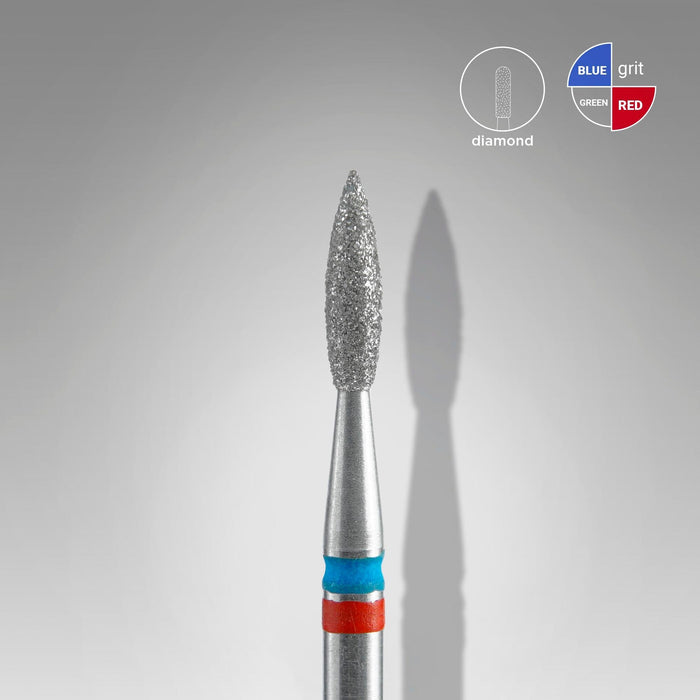 Staleks Diamond nail drill bit DUO "pointed flame" red-blue, 2.1 mm Drill Bit Staleks