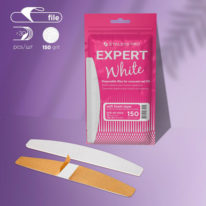 Staleks Disposable White files for crescent nail file on a soft foam layer EXPERT 40 150 grit (30 pcs) Nail file Staleks