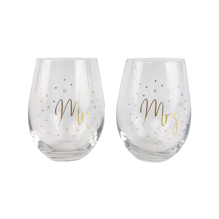 Urban Products Stemless Wine Glass Set - Mr & Mrs | Koop.co.nz