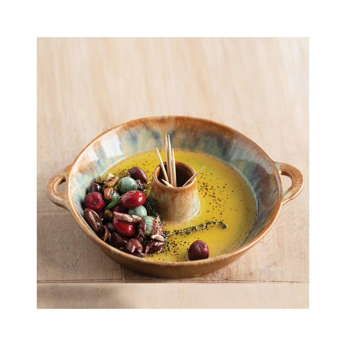 Stoneware Dish with Toothpick Holder in use