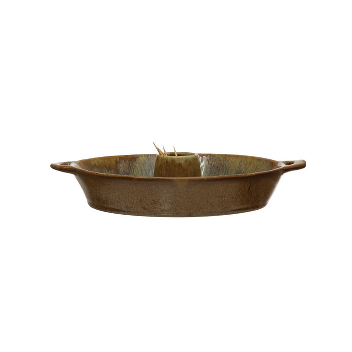 Stoneware Dish with Toothpick Holder