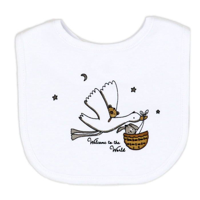 Stork Print 5 Piece Baby Layette Gift Set – 100% Cotton
