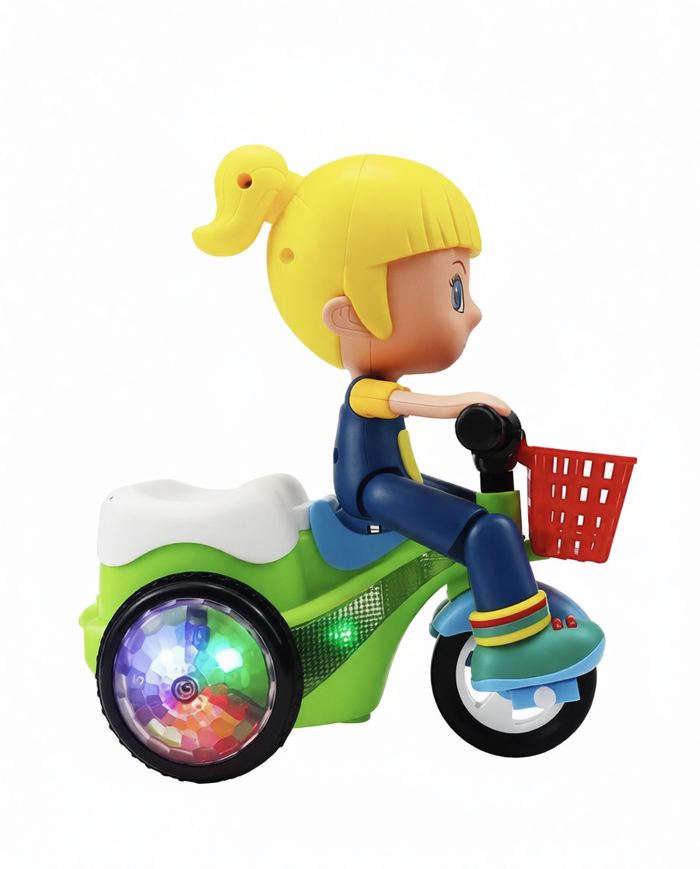 Stunt Tricycle Girl Toy – 360° Rotating Lights & Music (Age 3+)
