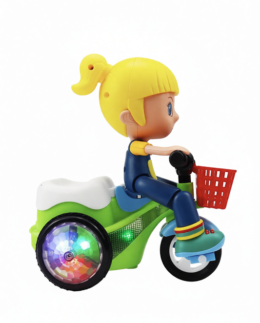 Stunt Tricycle Girl Toy – 360° Rotating Lights & Music (Age 3+)