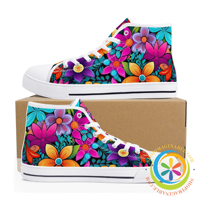 Sunny Floral Ladies High Top Canvas Shoes