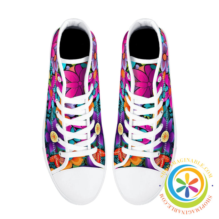 Sunny Floral Ladies High Top Canvas Shoes