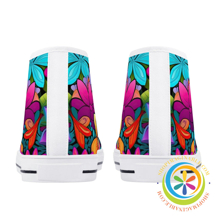 Sunny Floral Ladies High Top Canvas Shoes