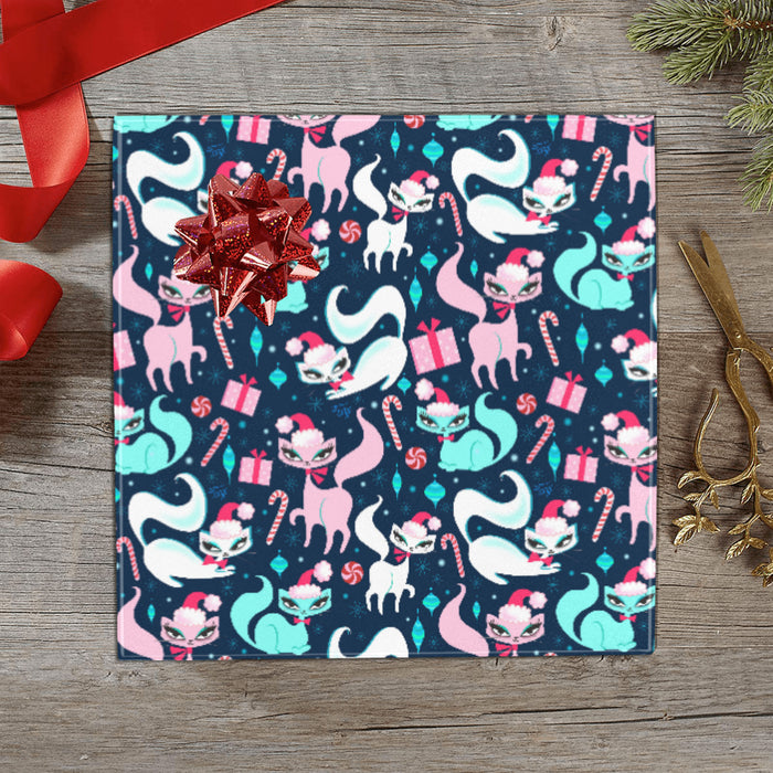 Swanky Kittens Christmas Dark Blue • Gift Wrap Paper 3 Rolls