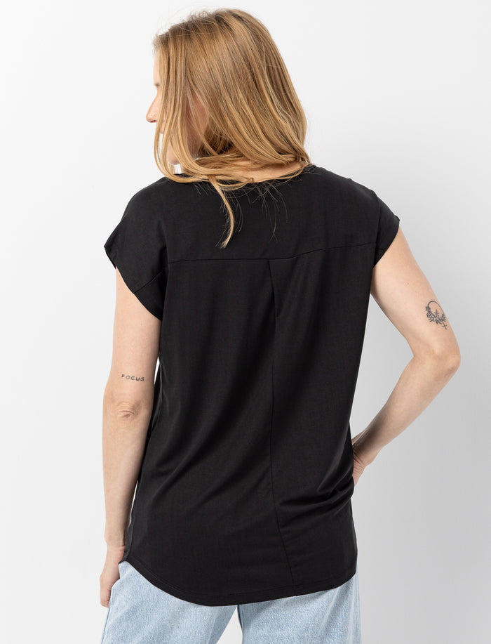 T-shirt à col en V et manches dolman pour femme