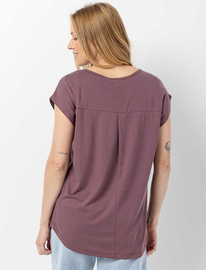 T-shirt à col en V et manches dolman pour femme