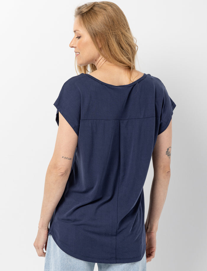 T-shirt à col en V et manches dolman pour femme