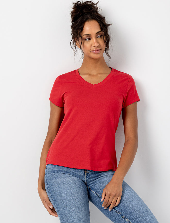 T-shirt basique à col en V en coton bio