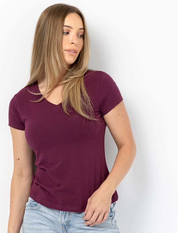T-shirt basique à col en V en coton bio