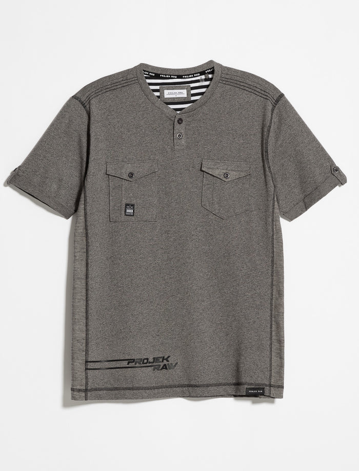 T-shirt col henley à poches