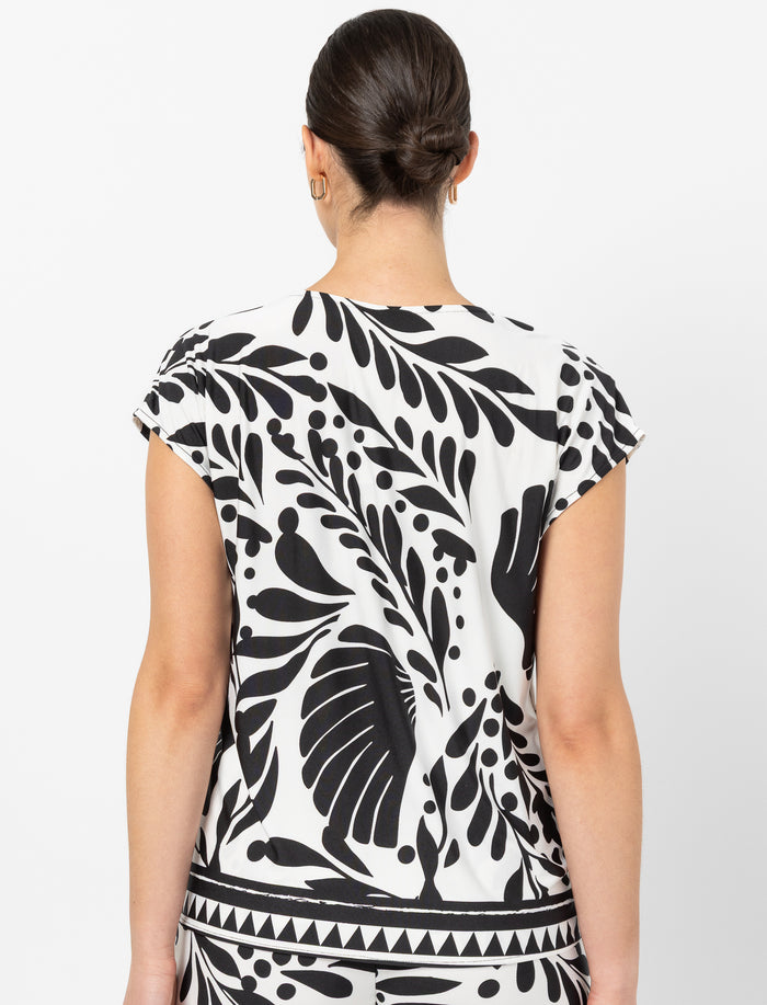 T-shirt col V motif abstrait fleuri