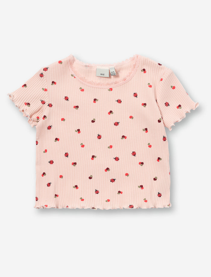 T-shirt côtelé à col dentelle
