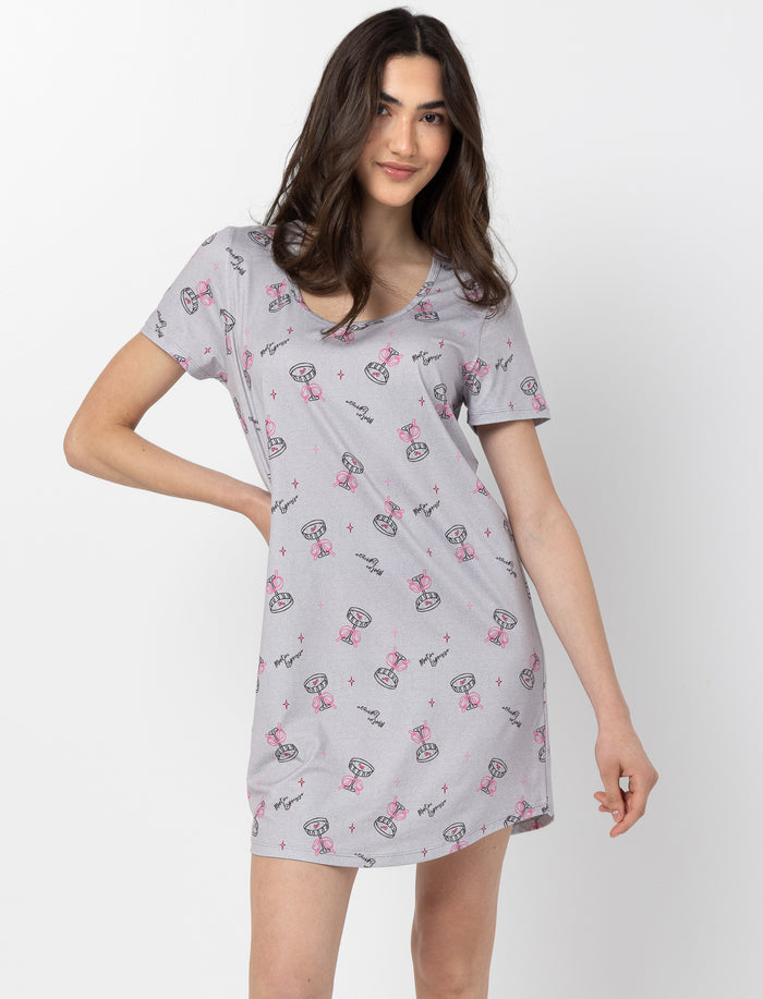 T-shirt de nuit imprimé à manches courtes