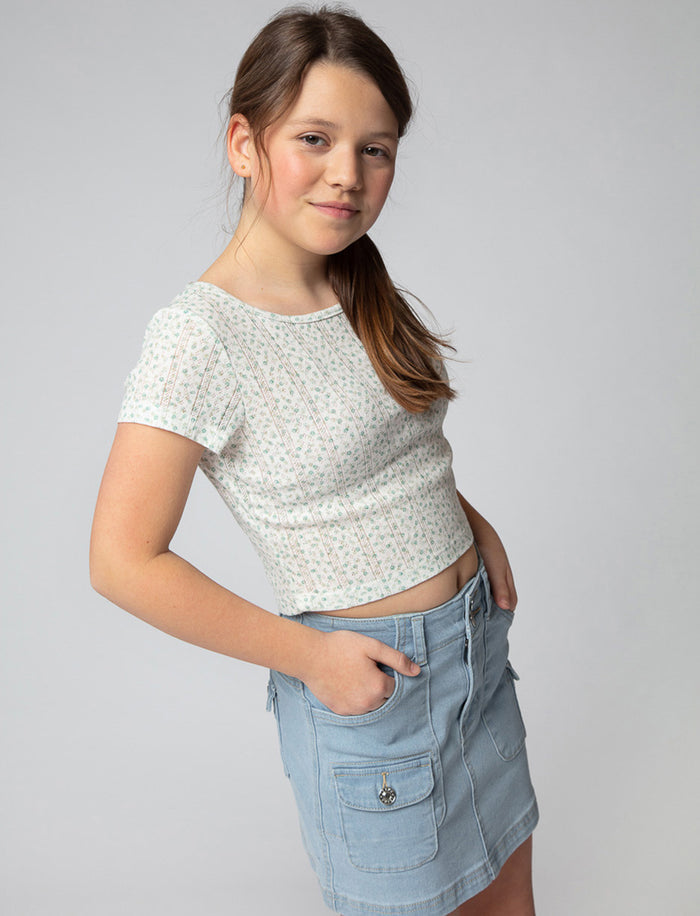 T-shirt en pointelle fleuri