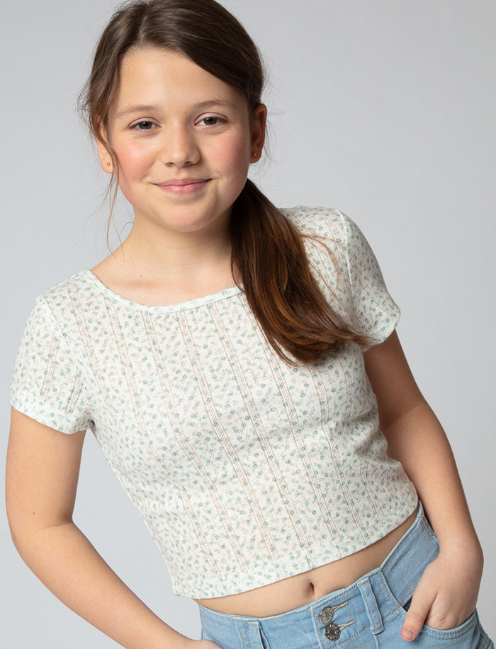 T-shirt en pointelle fleuri
