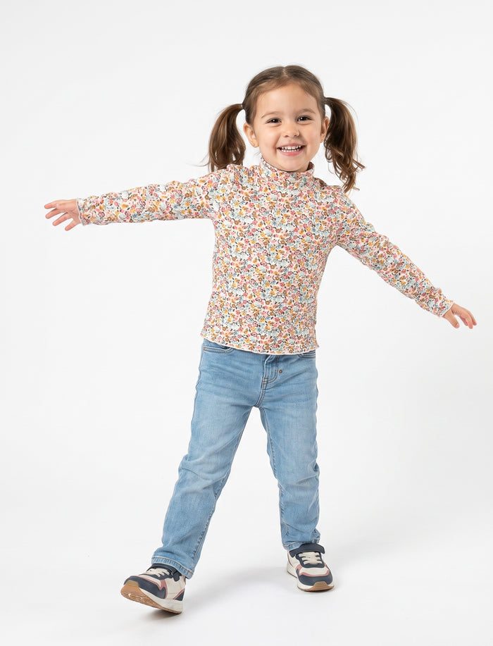 T-shirt fleuri à manches longues pour fille