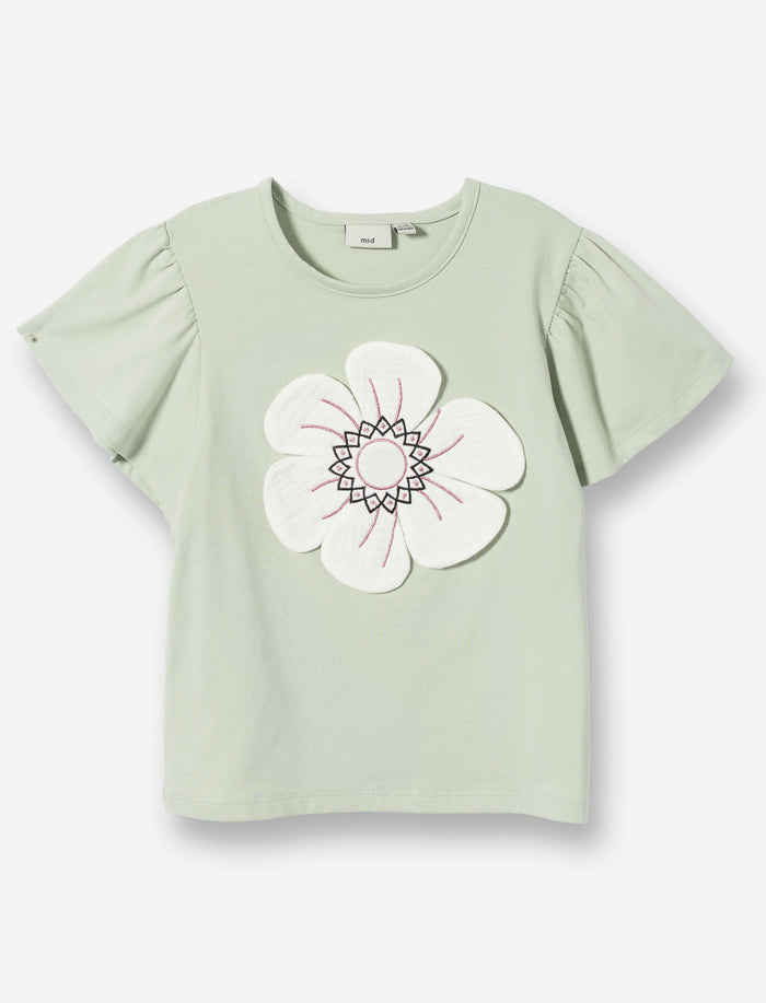 T-shirt floral à manches plissées