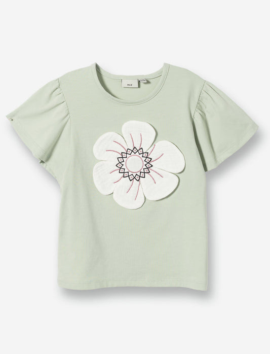 T-shirt floral à manches plissées
