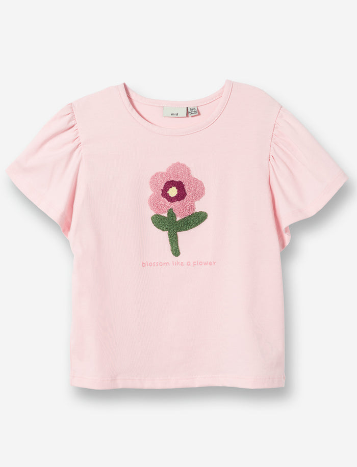 T-shirt floral à manches plissées