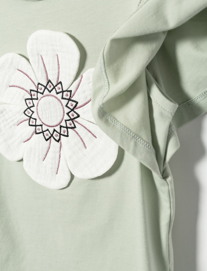 T-shirt floral à manches plissées