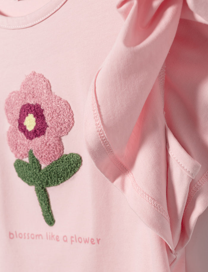 T-shirt floral à manches plissées