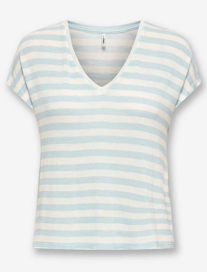 T-shirt rayé à col en V