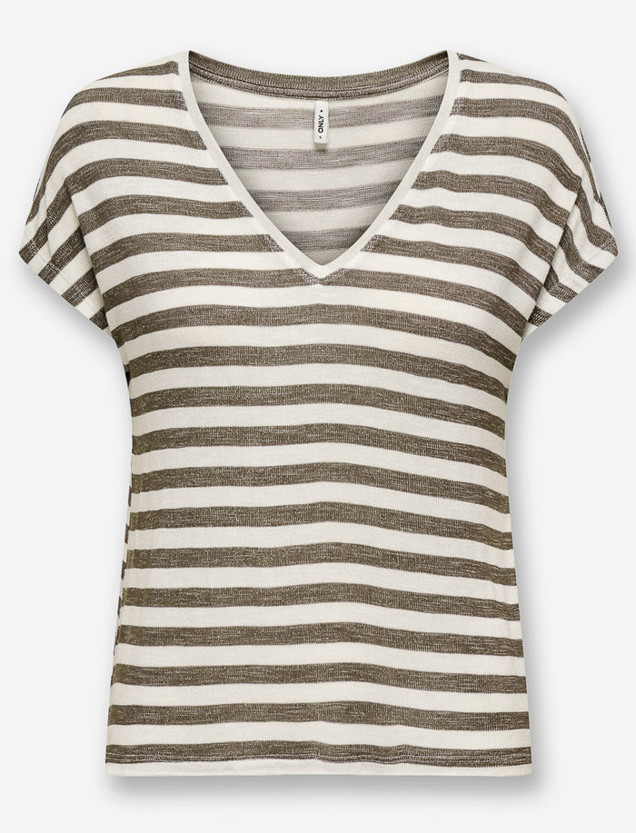 T-shirt rayé à col en V