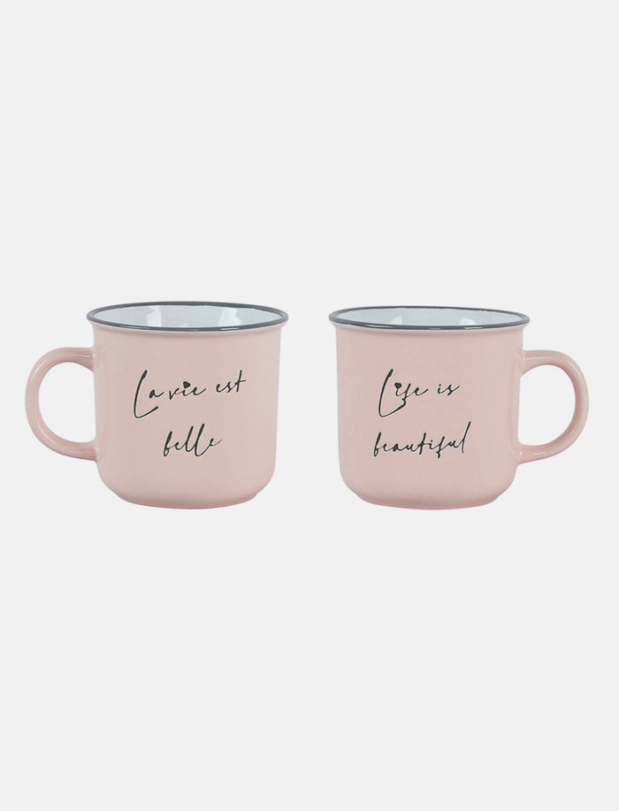 Tasses en grès bilingue