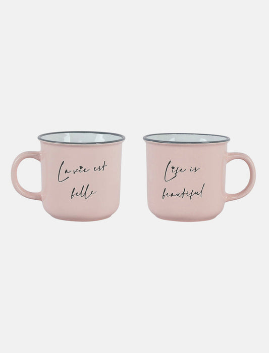 Tasses en grès bilingue