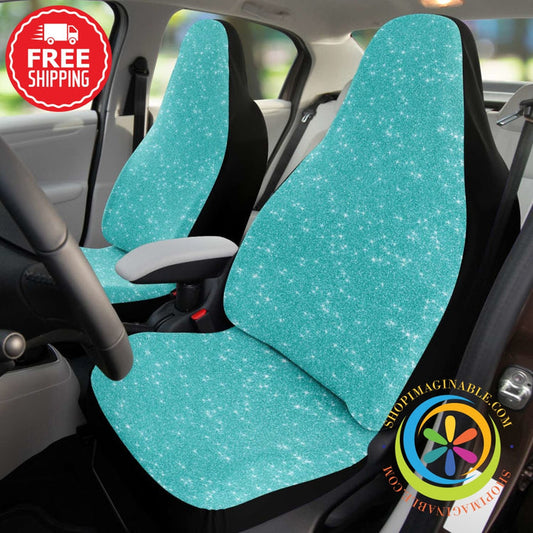 Teal Blue Sparkle Car Seat Covers Pair-ShopImaginable.com